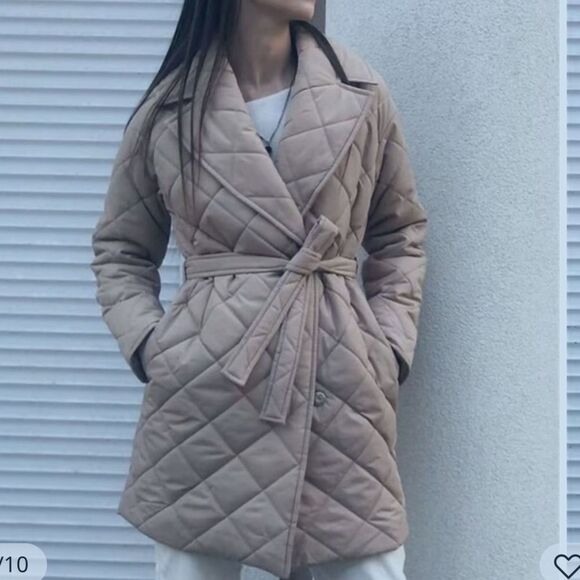 Winter Spring Mid-length Women's Parka quilted XL Tan NWOT - Picture 1 of 5